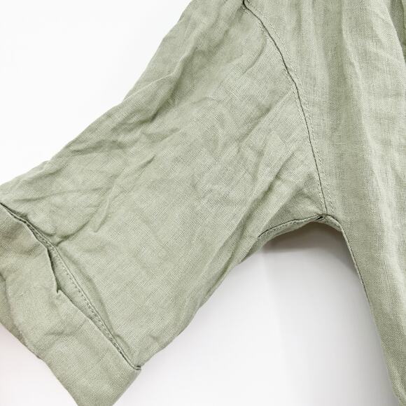 TAHARI Womens 100% Linen Beachy Button Front Belted Shirt Dress Size S Green - Picture 6 of 9
